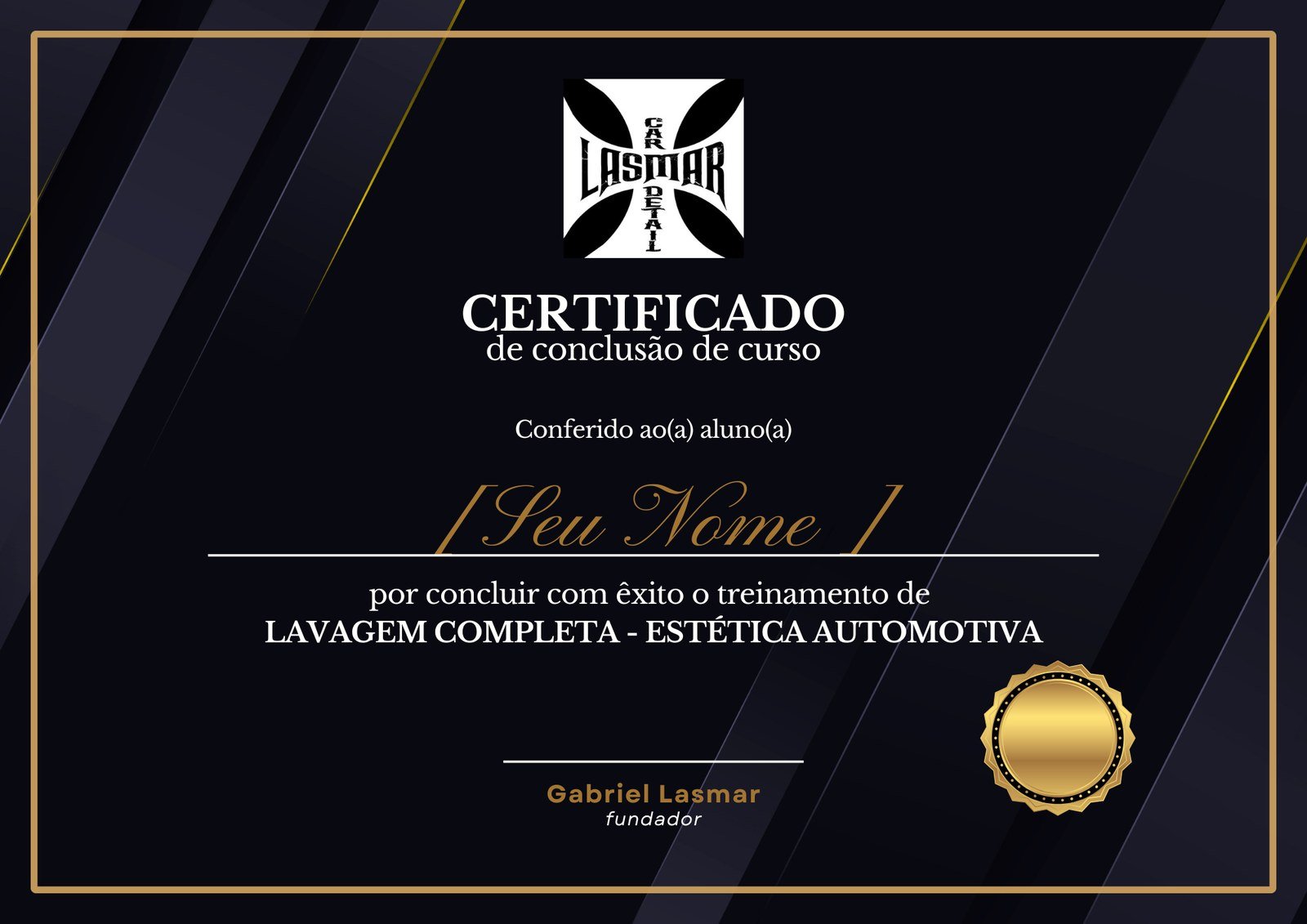 Modelo do Certificado de Conclusão da Lasmar Car Detail